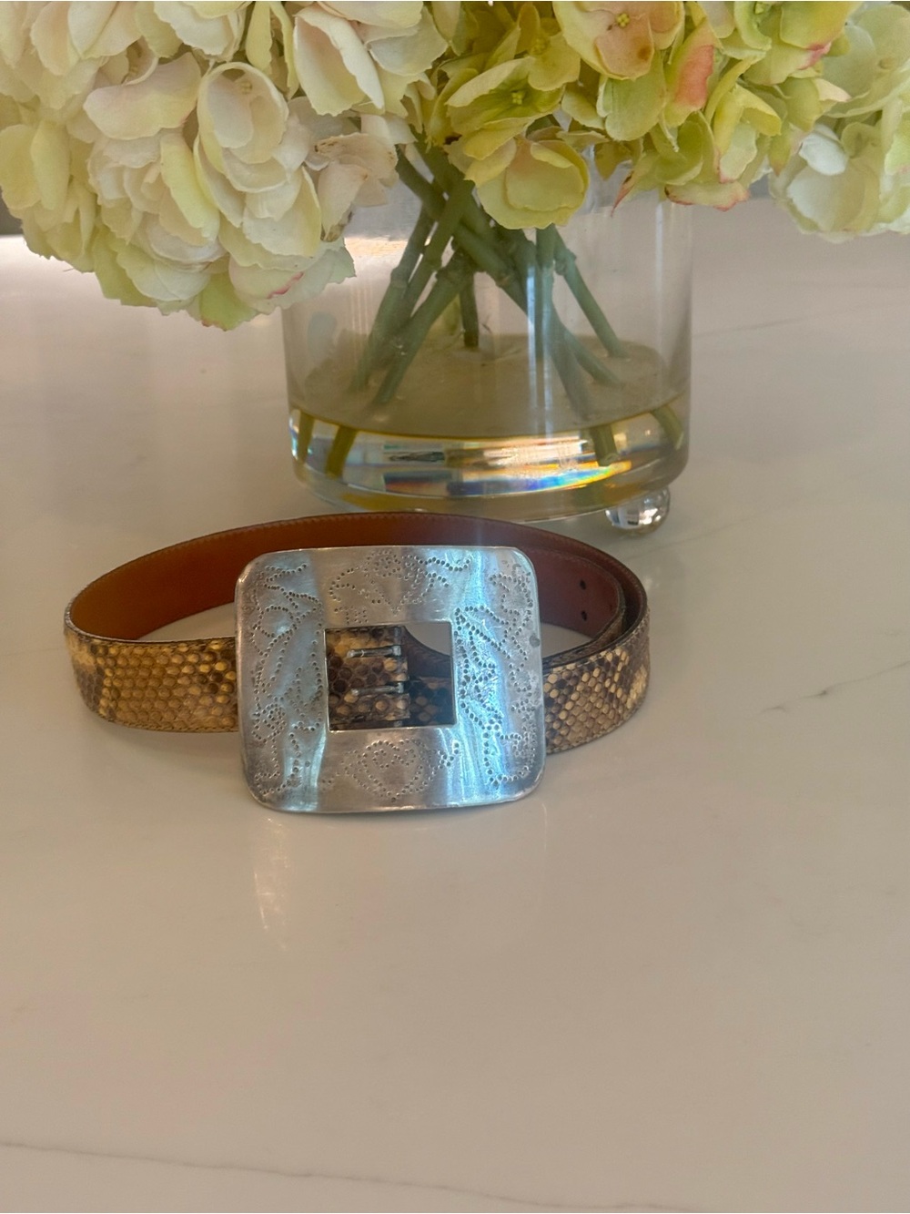 Vintage Ralph Lauren Collection Python belt w/ hand tooled silver plated buckle - Picture 4 of 12